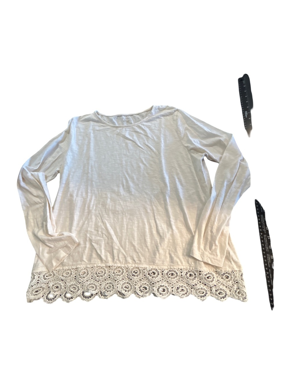 G.H. Bass Granola Boho Cream Slub Knit Long Sleeve Tee with Lace Trim Size XL